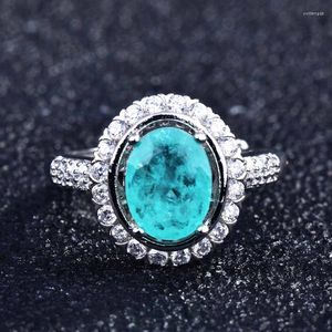 Wedding Rings Korean Style Minimalist Ring With Paraiba Tourmaline Stone Exquisite Oval Jewelry For Women Engagement Banquer Gifts