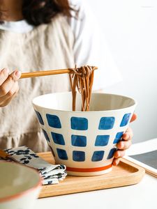 الأوعية السيراميك الكبير المعكرونة وعاء الخيزران قبعة البوق الحساء الياباني عميق