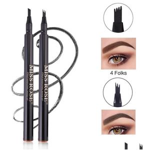 Ögonbrynsförstärkare Miss Rose 4Colors 4/3heads vattentät blyertspenna Tint kosmetisk naturlig långvarig eyeliner tatuering grå brun dro dhzba