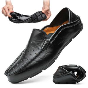 Dress Shoes Italian Men Casual Shoes Luxury Brand Summer Genuine Leather Men Loafers Moccasins Slip on Breathable Driving Shoes Men R230227