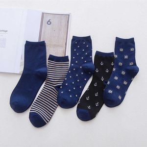 Men's Socks 3 Pairs Men Navy Socks Business Socks Stripe Anchor Star Snow Male Autumn Winter Crew Socks Comfortable Cotton Casual Socks Z0227