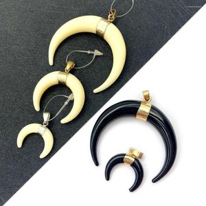 Charms Fashion Moon Shape Pendant Natural Stone Resin Cow Bone White Black Electroplating DIY Making Necklace Accessories Jewelry