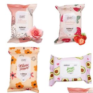 Makeup Remover 25st/Pack Stberry AVOCADO Flower Rose Wet Wipes Mild Disponible Cosmetic Ta bort ansiktsrengöringsplattan Bomullsdynor Dro Dhiuh