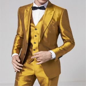 Abiti da uomo Blazer TPSAADE Fashion Design Gold 3 pezzi Formal Skinny Step Blazer Shiny Custom 3 Jacket Pantaloni gilet 363 230227