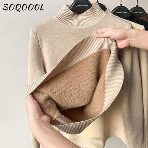 Women's Sweaters Fleece Lined Turtleneck Sweater Women Winter Warm Thicken Plus Velvet Knitted Pullovers Casual Slim Knitwear Long Sleeve Tops 230227