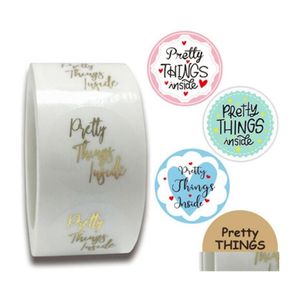 car dvr Gift Wrap 500Pcs/Roll Pretty Things Inside Stickers Thank You Gold Paper For Small Business Packaging Seals Party Supplies Drop Deli Dh6B5