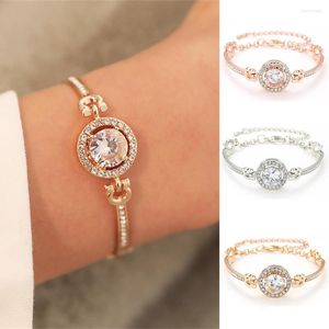 Bangle Shiny Luxury Round Big Zircon Bracelete Korea Moda Ajustável Color Gold Liga de zinco Rhinestone para jóias femininas