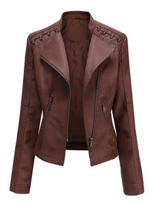 Women's Leather & Faux Women Jacket Pu Jackets Motorcycle Suit Casual Slim Coat Female Outwear TopsWomen's