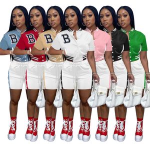 Designer Baseball Uniform Tracksuits Mulheres Outfits Dois Conjuntos de Peças Verão Manga Curta B Carta Jaqueta e Botão Shorts Casual Imprimir Ternos Esportivos 9355