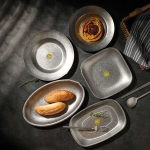 Dekorativa plattor Rostfritt stål Middagsplattor Western Food Disc Tabeller Ut utomhusdessertplatta Port Vind Square Plate Fish Dish Fruit Plate Z0227