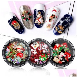 Decorazioni per nail art 8 disegni Albero di Natale Calzino Fiocco di neve Lega Metallo Fai da te Strass 3D Accessori Strumenti per gioielli Drop Delivery Dhuvk