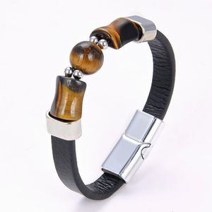 Bangle Irregular Square Middle Ball Men's Charm Stainless Steel Buckle Leather Rope Bracelet Trend Punk Style