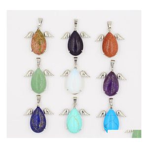 car dvr Pendant Necklaces Crystal Angel Wings Water Drop Fashion Sier Plated Long Chain Necklace Jewelry Retro Unisex Turquoise Delivery Pend Dho6H