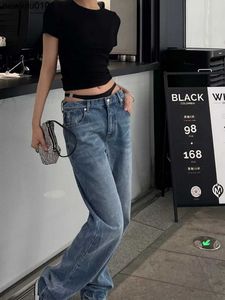 designer AW 23SS Wonmen early spring new bikini element wash jeans black waistband classic wang diamond versatile show leg length