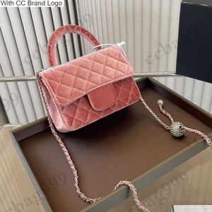 CC TOPES F/W Velvet Diamond Brush Bull Flap Quild Torba z górną rękojek kwadratowy błyszczący srebrny metalowy łańcuch mini crossbody Portfel