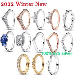 Band Ringe 2022 Winter Neue 925 Silber Hohe Qualität Original 1 1 Blau Rechteck Drei Stein Glitter Ringe Frauen schmuck Geschenk Mode L230227