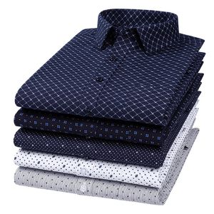 Camisas casuais masculinas de manga longa estampa de algodão de algodão Botão de ajuste macio para o Man Office Business Dress 230227