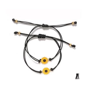 Auto DVR Perlenstränge Böhmische Emaille Sonnenblume Charms Strang Geflochtenes Armband Schwester Liebe Freundschaft Kind Verstellbares Seil Gänseblümchen Armband Dh68D