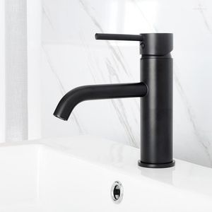 Rubinetti per lavabo da bagno Rubinetto per montaggio su ponte placcato nero opaco di qualità Rubinetto per miscelatore acqua in ottone con maniglia singola Design classico rotondo