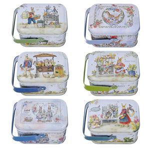 Gift Wrap 6pcs Easter Tinplate Box With Handle Tote Packing Candy Boxes Metal Wrapping Case 11x8x6cmGift