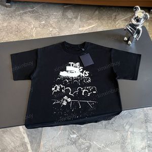 Xinxinbuy męska designerska koszulka 23ss koncert muzyczny nadruk graffiti z krótkim rękawem bawełna damska biały czarny XS-2XL