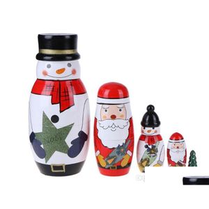 Bonecas de madeira matryoshka bebê brinquedo ninho adorável boneco de neve de natal Papai Noel Imagem de crianças russas Gream entrega de brinquedos de entrega de presentes acce dhpqb