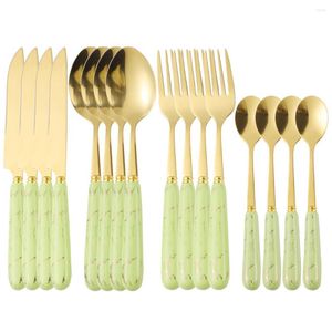 Zestawy zastawy stołowej 16PCS Ceramiczny Zestaw sztućców ze stali nierdzewnej Złote Gold Forks łyżki noża kuchennego obiadu naczynia stołowe