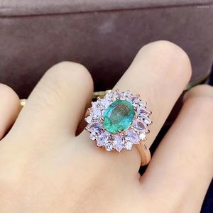 Cluster Rings Fashion Classic Natural And Real Emerald Ring 925 Sterling Silver For Men Or Women