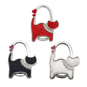 Bomboniera Borsa pieghevole Gancio per borsa Gancio portatile a forma di gatto con strass Gancio per borsa per donna Borsa da donna Borsa portaoggetti Organizer Borsa Gancio in metallo pieghevole