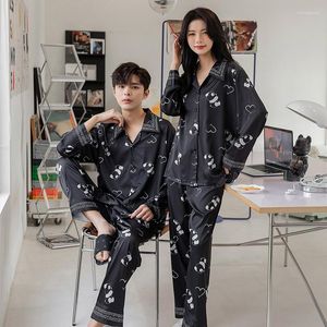 Women's Sleepwear Lady Nightwear Sexy Lapel Lingerie 2Pcs Sleep Set With Trousers Lover Plaid Pajamas Suit Satin Casual Button-Down