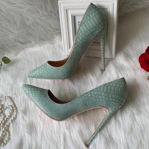 Spring New Style Buty dla kobiet 10 cm zielony wąż Serpentynowy wysokie obcasy moda cienki obcas seksowne spiczaste pałe