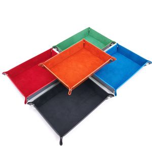 Faltbares Würfeltablett aus PU-Leder, Flanell, Spielwürfelplatte, vier Ecken, gefaltetes Tablett, Heim-Desktop-Dekoration, Box, Münze, Schlüssel, Aufbewahrungstablett LX5458