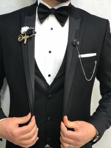 Mäns kostymer svarta män för bröllop brudgum formal tuxedos masculino brudgum avslappnade tre stycken (jacka byxväst) conuntos de chaque
