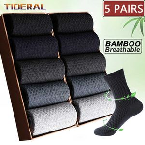 Men's Socks 5 PairsLot High Quality Men Bamboo Fiber Long Socks Business Man Breathable Deodorant Compression Summer Casual Male Crew Socks Z0227