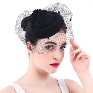 Headpieces Vintage Bride Women Fascinator Wool Felt Cocktail Hat Hairband Veiling Headband Lady Wedding Party Headdress Hair Accessoies