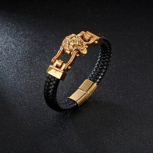 Bangle Fashion Animal selvagem Leão Couro dourado Prata Aço inoxidável Cool Punk Street Men Men vintage Banglebangle