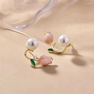 Orecchini a bottone 2023 Fiori rosa freschi estivi Moda contratta Elegante gioielli da donna di tendenza con perle fini