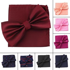 Papillon Fashion Mens Dot Solid Bowtie Pocket Square Set Vintage Purple Red Black Bule For Fomal Business Wedding Party 2PC Gift