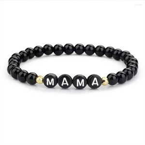 Charm Bracelets Design Initial Letter MAMA MOM Black Beaded Bangles For Women 2023 Mother's Day Gifts Fashion Family Jewelry