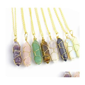 car dvr Pendant Necklaces Fashion Sier Gold Plated Hexagon Healing Crystal Necklace Opal Turquoise Natural Stone Pink Quartz Chakra Jewelry Dh7Dz