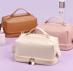 dhl30pcs 스패스 팩스 PU 솔리드 레터 인쇄 스토리지 레이어 믹스 색상이있는 큰 용량 화장품 가방