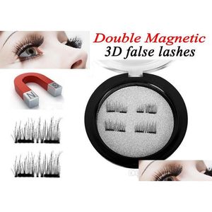 Falsche Wimpern 3D Doppelmagnetische natürliche Schönheit No Kleber wiederverwendbares gefälschte Augenwimpern Erweiterung handgefertigtes Make -up -Werkzeug Drop Lieferung Heilung DH7FK