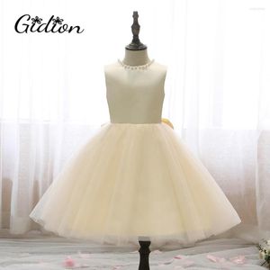 Girl Dresses Girls Dress High-End V Back Big Bow Champagne Sleeveless Princess For Elegant Birthday Christmas Clothes 2-14 Yrs