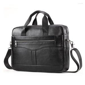 BROCKASES Luxury Bolsas Väskor för 15,6 tums bärbar datorns portfölj Vintage Cowhide Male Office Documents Pouch Travel Big Handbag Zipper