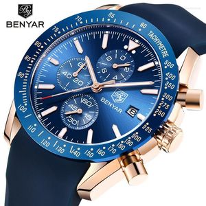 Wristwatches Watch Men BENYAR Mens Blue Watches Silicone Band Wrist Men's Chronograph Male Relogio MasculinoWristwatches WristwatchesWri