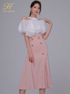 Zweiteiliges Kleid H Han Queen 2-teiliges Set für Damen, Sommer, schulterfreie Blusen und hohe Taille, Etui-Meerjungfrauenröcke, Bürodamen-Rockanzug 230227