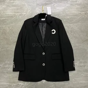 Jackets femininos de 23ss traje blazer com letras bordadas patches botões vintage Milan Runway High End Luxo Designer de Luxúria Vestido de Manga Longa Casal Casa