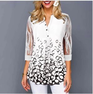 Camicette da donna Camicie Taglie forti 4xl 5XL Camicia Camicetta Donna Primavera Estate Top Scollo a V Mezza manica Stampa in pizzo Boho Camicia da donna 230227