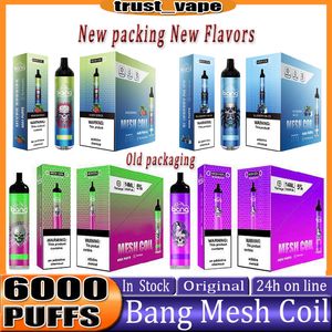 best selling Original Bang Mesh 6000 Puffs Disposable E cigarette Device Pod Kit 850mAh Rechargeable Battery Prefilled 14ml Coil Cartridge Vape Stick Pen VS bang 6000