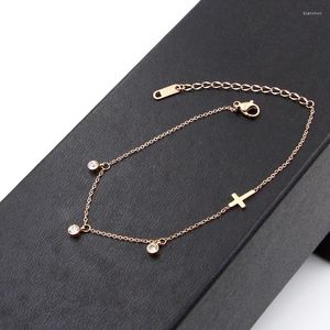 Неклеты мода из нержавеющей стали любви Corss Charm Chain Feet Neats Rose Gold Color Crystal круглый браслет для женщины